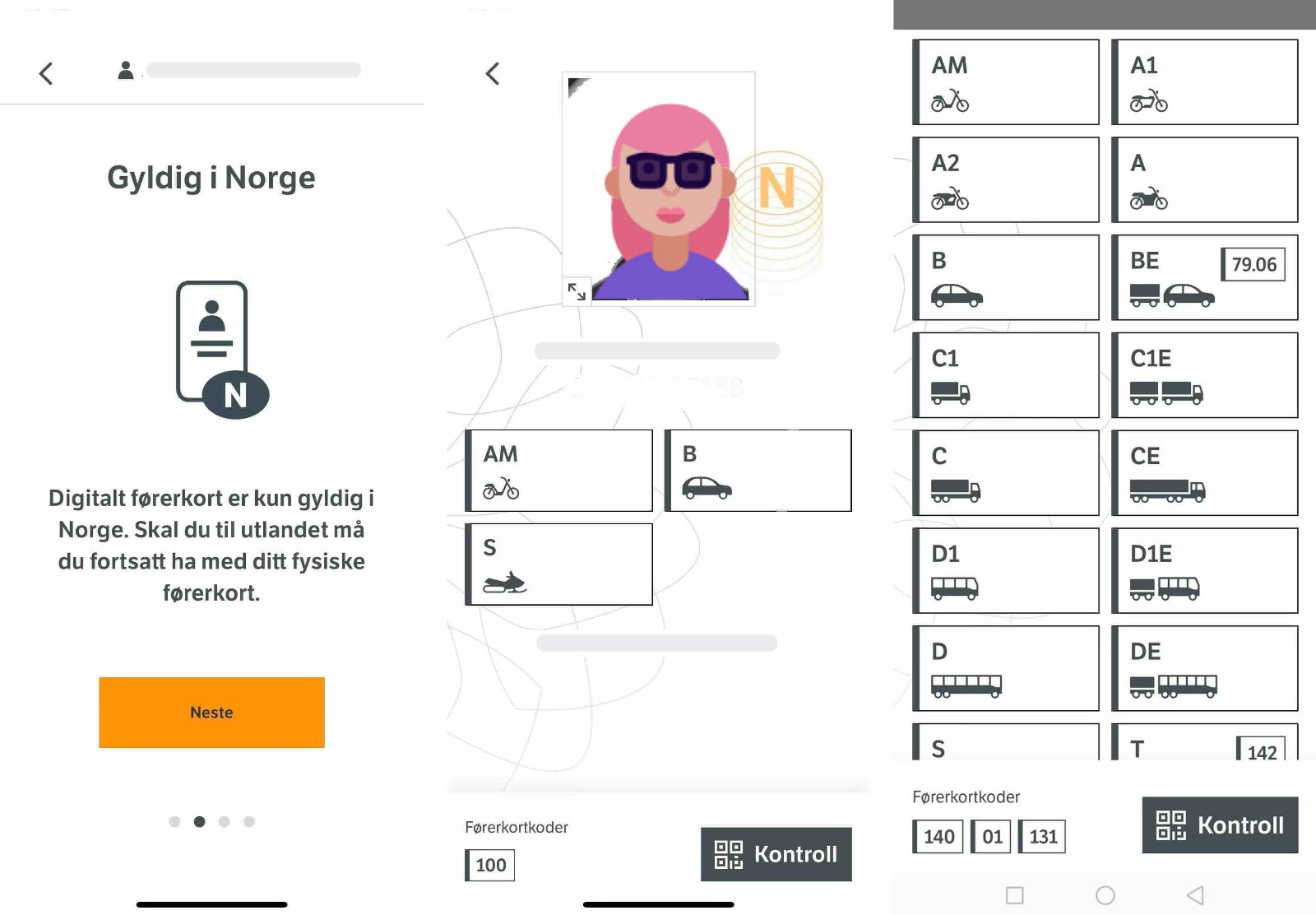 Digitalt førerkort fra Statens vegvesen med førerkortklasser
